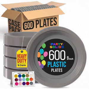 9 in. Silver Plastic Plates | Case of 600