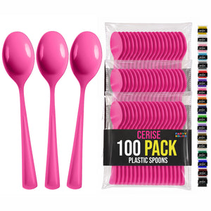 Heavy Duty Cerise Plastic Spoons | 7 in. | 100 Count