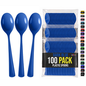 Heavy Duty Dark Blue Plastic Spoons | 7 in. | 100 Count