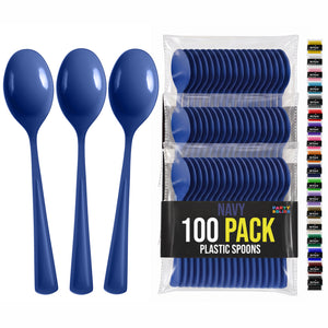 Heavy Duty Navy Plastic Spoons | 7 in. | 100 Count
