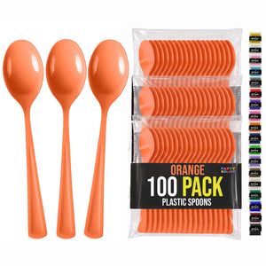 Heavy Duty Orange Plastic Spoons | 7 in. | 100 Count