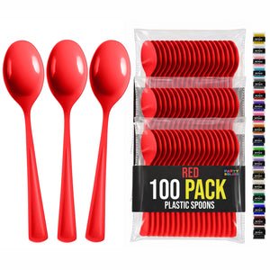 Heavy Duty Red Plastic Spoons | 7 in. | 100 Count
