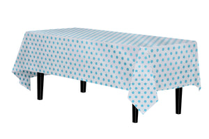 Light Blue Polka Dot Plastic Table Covers | 6 Pack - 54 In. x 108 In.