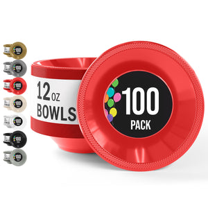 12 Oz. Red Plastic Bowls | 100 Count
