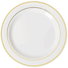 9 In. White/Gold Line Design Plates | 10 Count