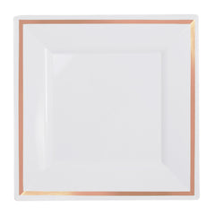 9.5 In. White/Rose Gold Line Square Plates | 10 Count