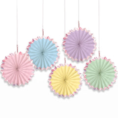 Pastel Parasol Fan Hanging Decorations, 7-in, 5-Pack