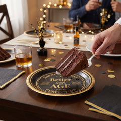 Better with Age Birthday Round Plates, Black/Gold, 10.5-Inch, 8-Pack