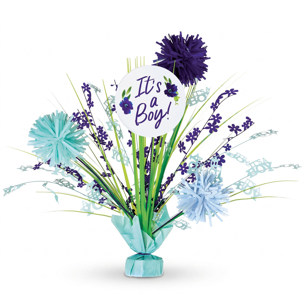 "It's a Boy" Tinsel Centerpiece Spray for Baby Showers