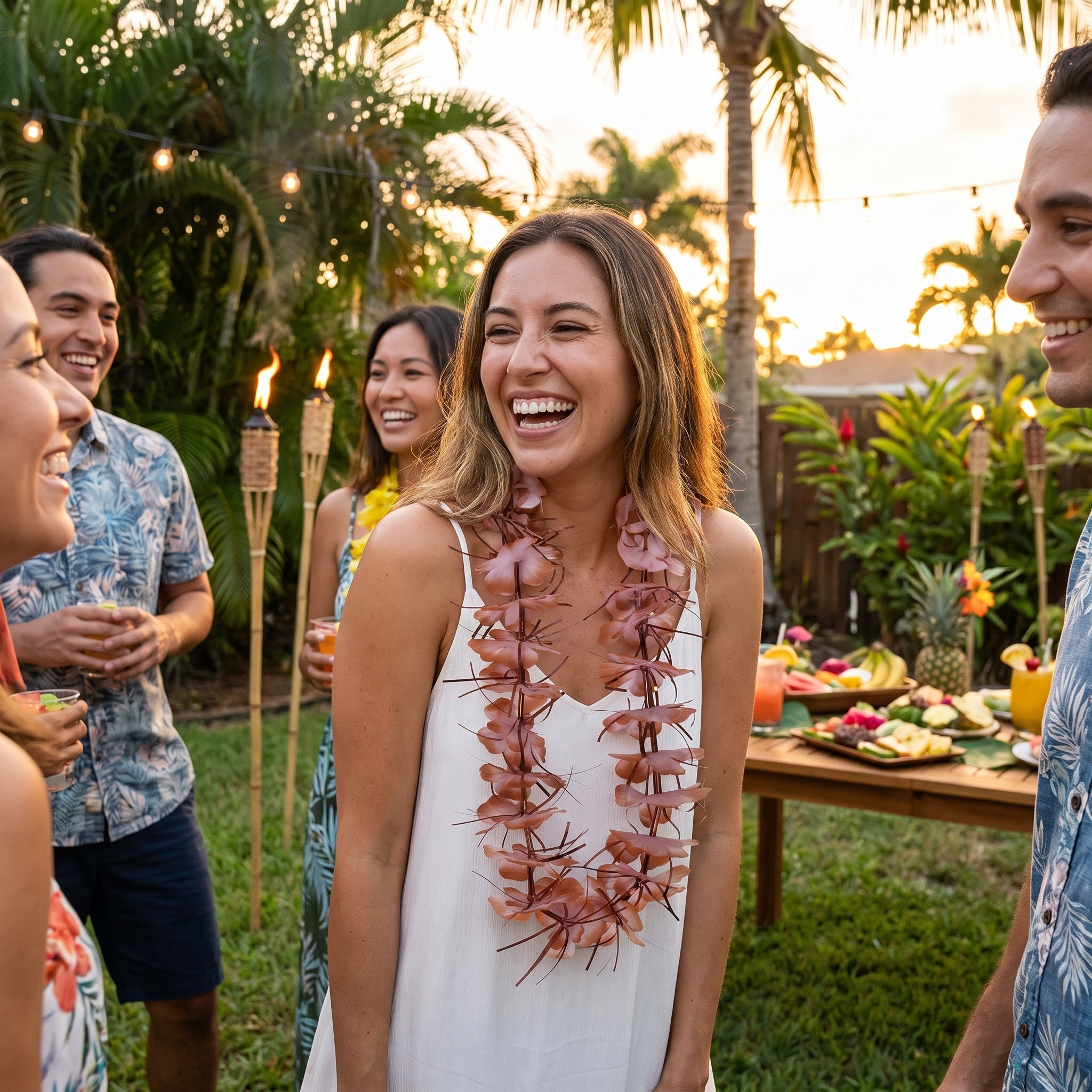 Vibrant Tinsel Flower Lei Set - 6 Pack for Tropical Celebrations