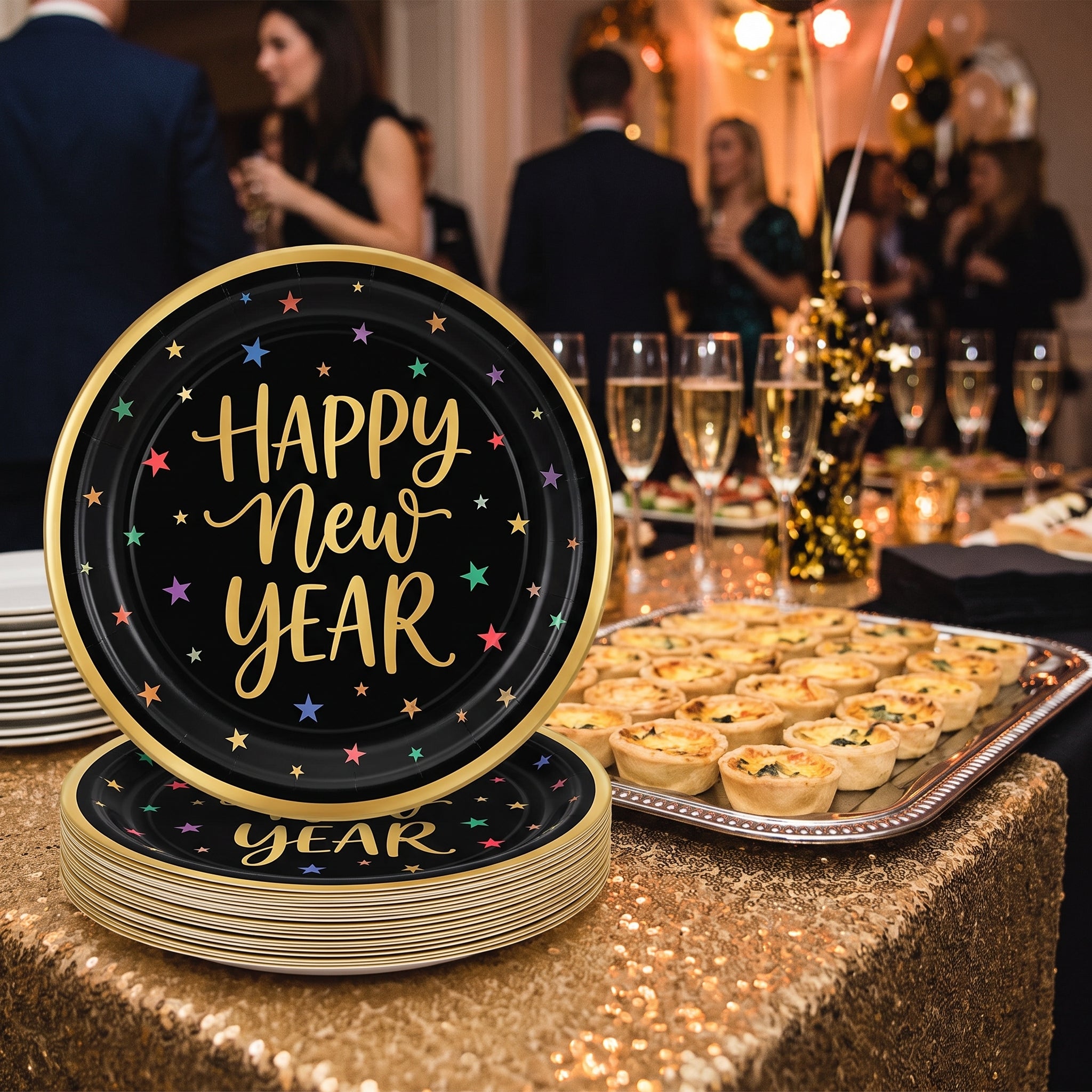 Starlight "Happy New Year" 10-Inch Round Paper Plates, 20-Pack