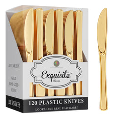 Exquisite Classic Gold Plastic Knives | 120 Count