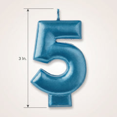 Metallic Blue Number 5 Birthday Candle