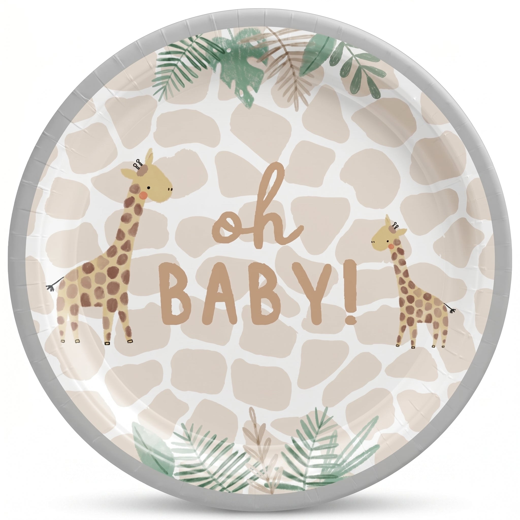 Soft Jungle 7" Round Paper Plates for Baby Shower