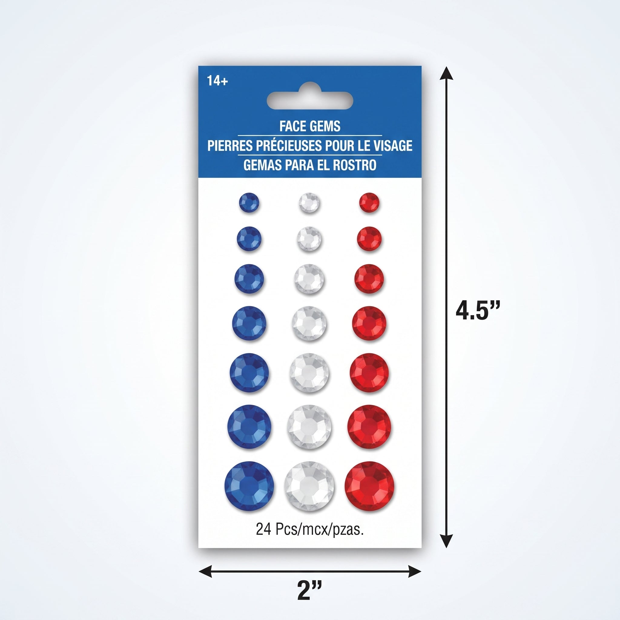 Red, White, and Blue Face Gems - 24 Piece Set