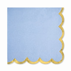 Elegant Blue Luncheon Napkin - 6.5 In. x 6.5 In. with Gold Scalloped Edge