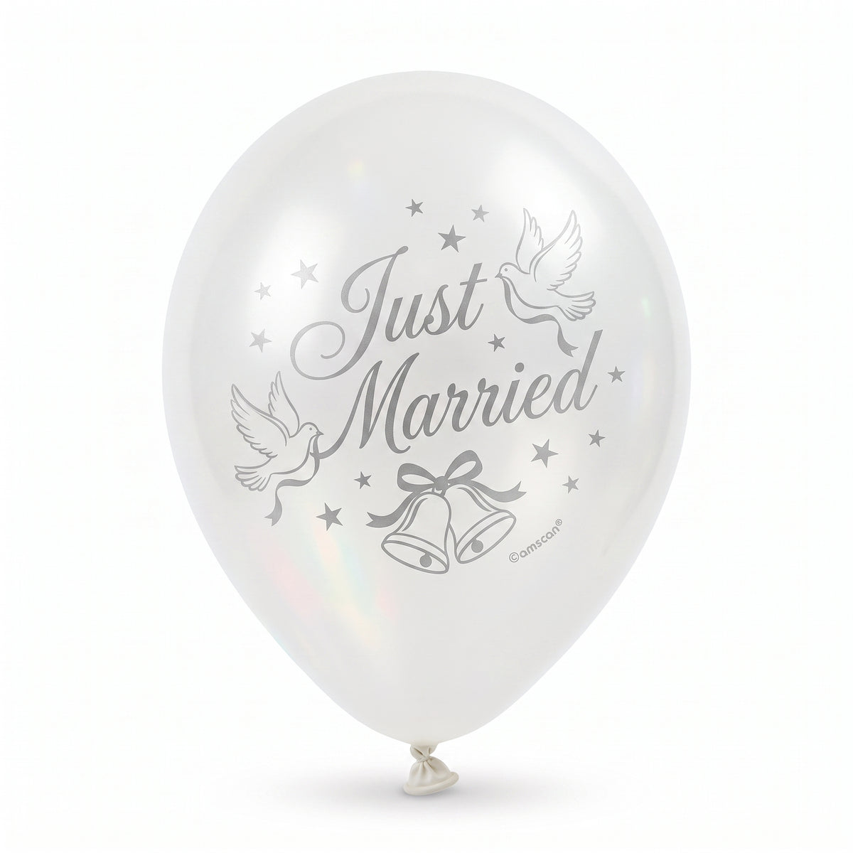 "Just Married" Wedding Latex Balloons, White/Silver, 12-Inch, 15-Pack