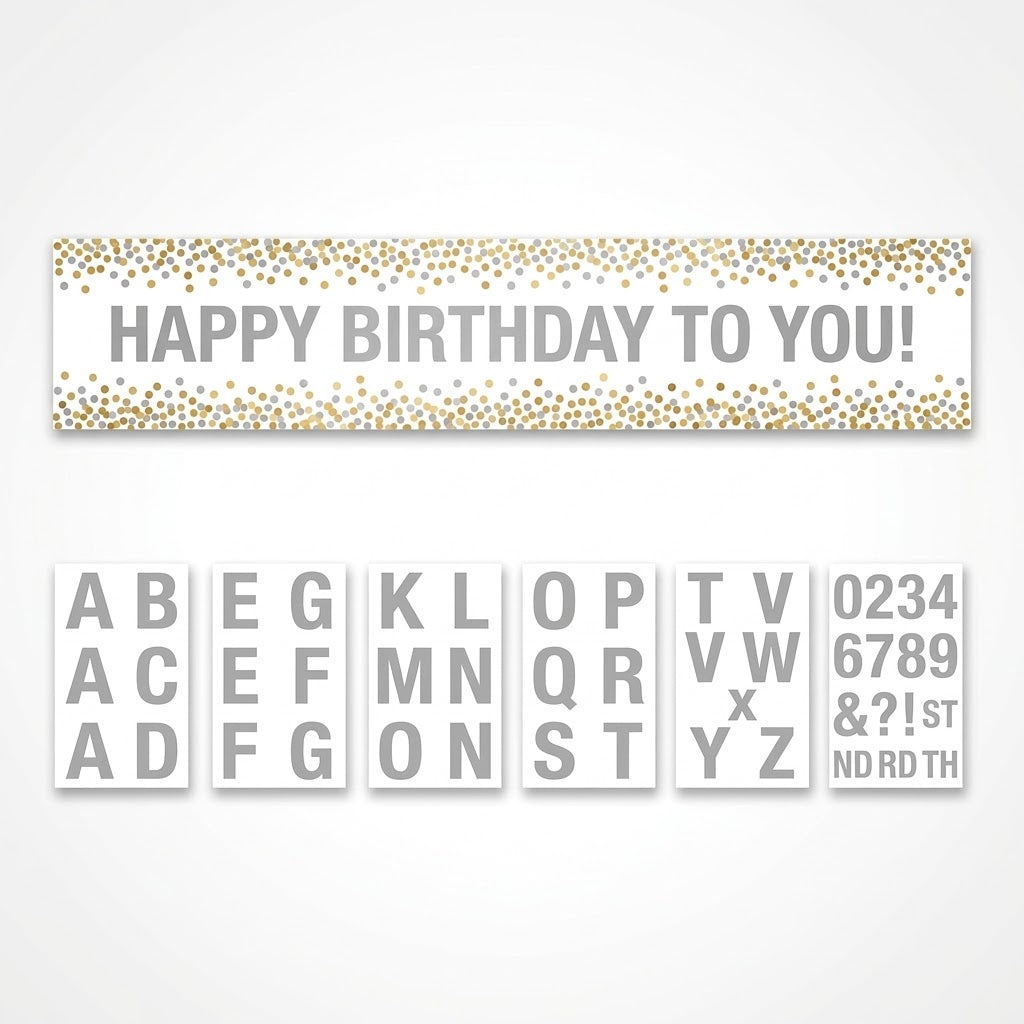 Customizable Gold & Silver Confetti Dot Banner