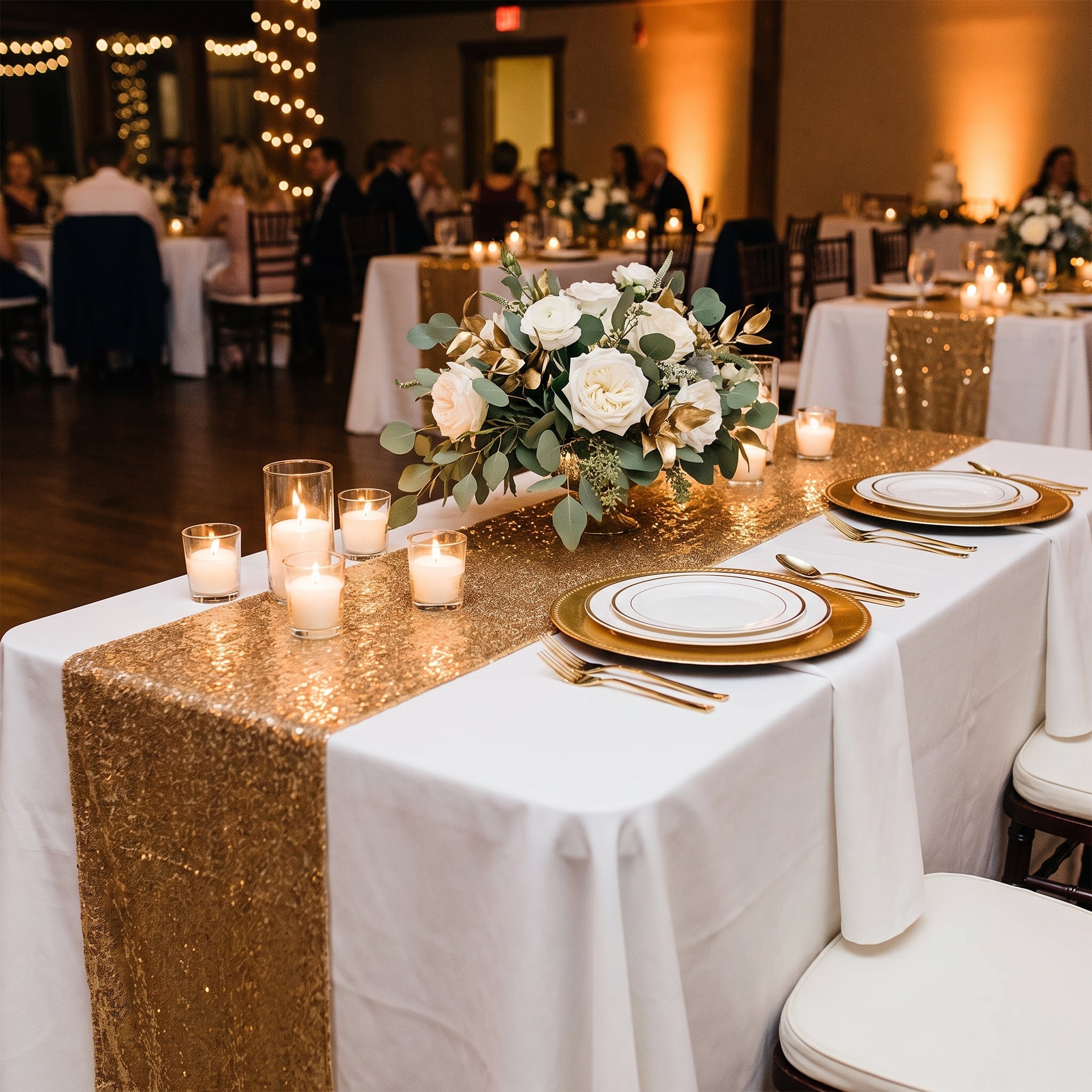 Glamorous Gold Sequin Table Runner for Weddings & Celebrations