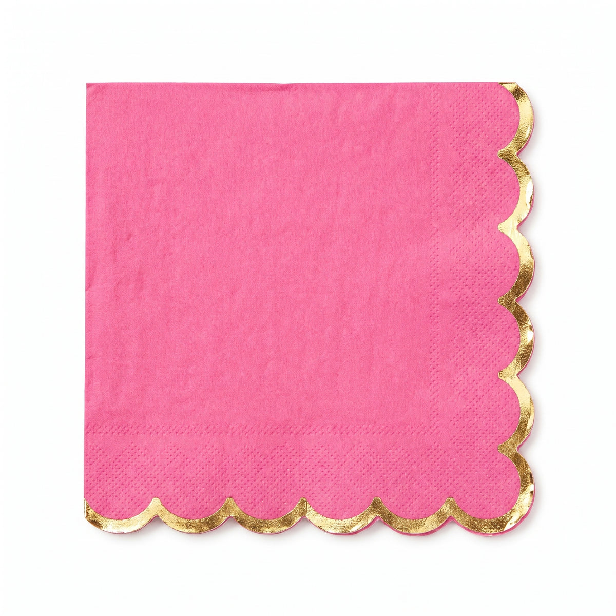 Bright Pink Scalloped Beverage Napkins with Gold Stamp - 5 In. X 5 In.