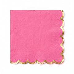 Bright Pink Scalloped Beverage Napkins with Gold Stamp - 5 In. X 5 In.