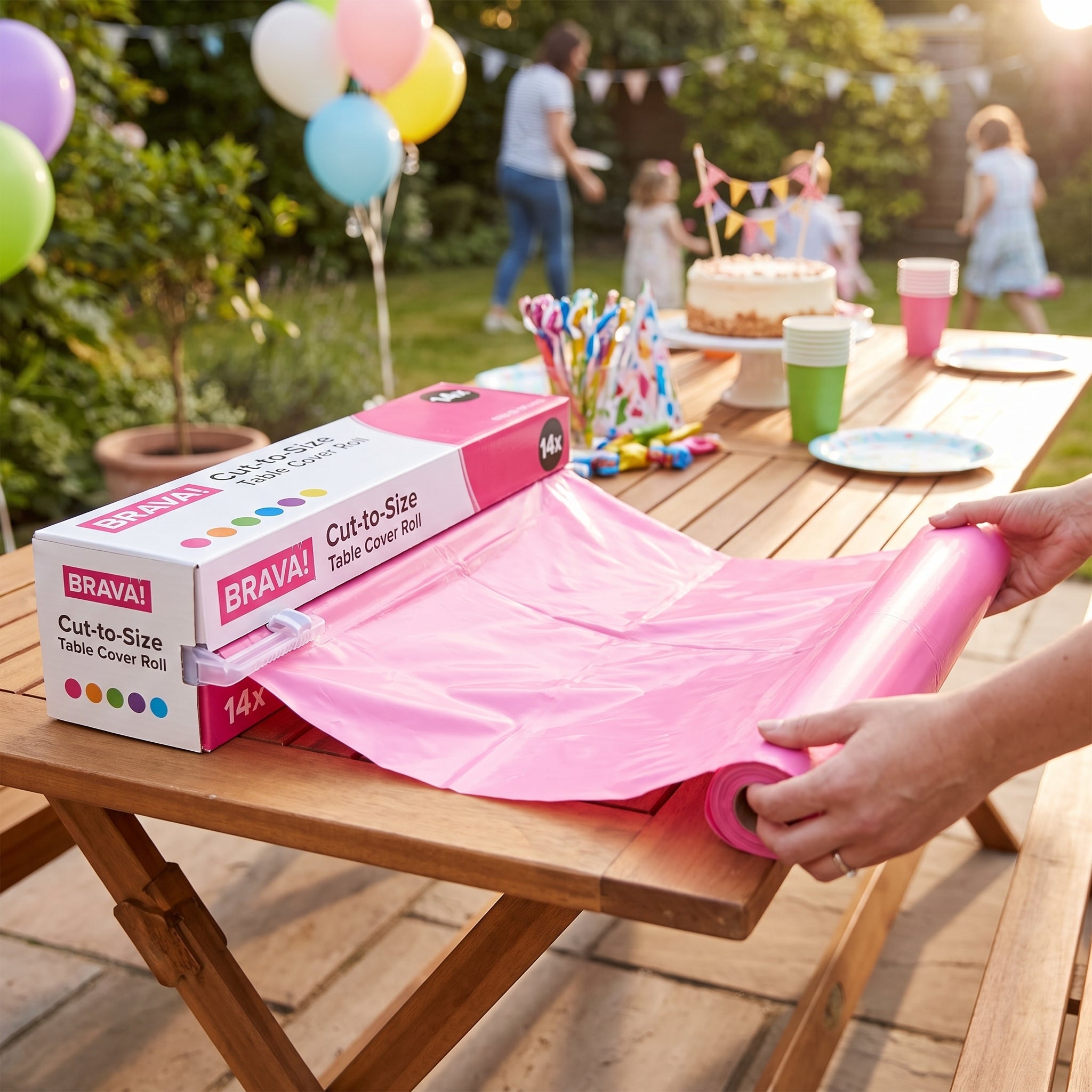 Bright Pink Plastic Table Cover Roll with Cutter - 54 x 126 ft