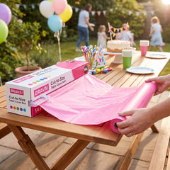 Bright Pink Plastic Table Cover Roll with Cutter - 54 x 126 ft
