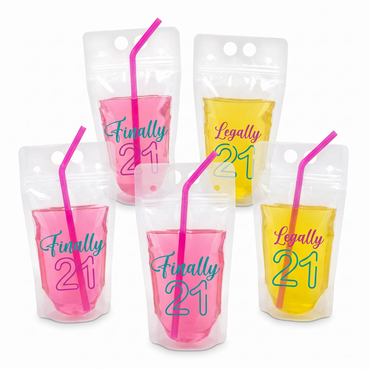 "Finally 21" Party Pouches with Straws