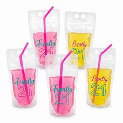 "Finally 21" Party Pouches with Straws