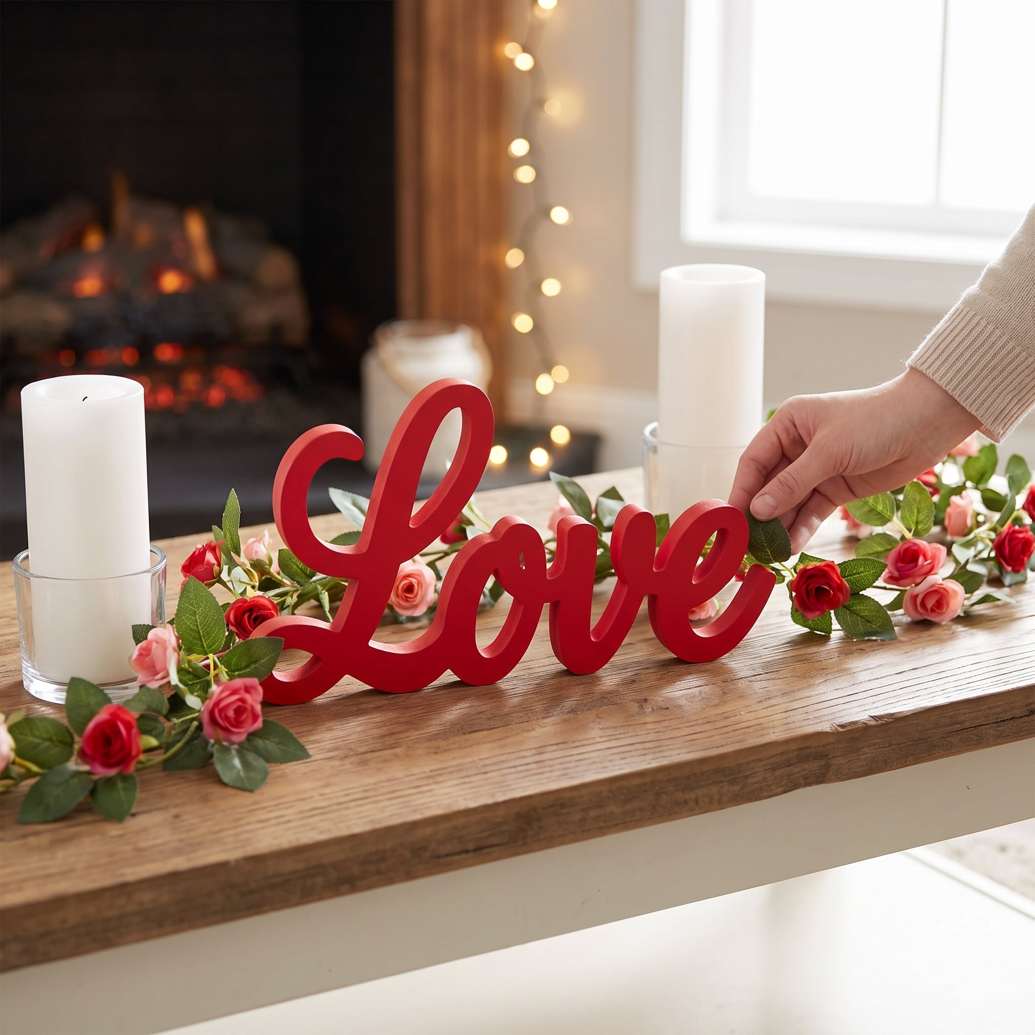 "Love" Script MDF Sign for Valentine's Day Decor