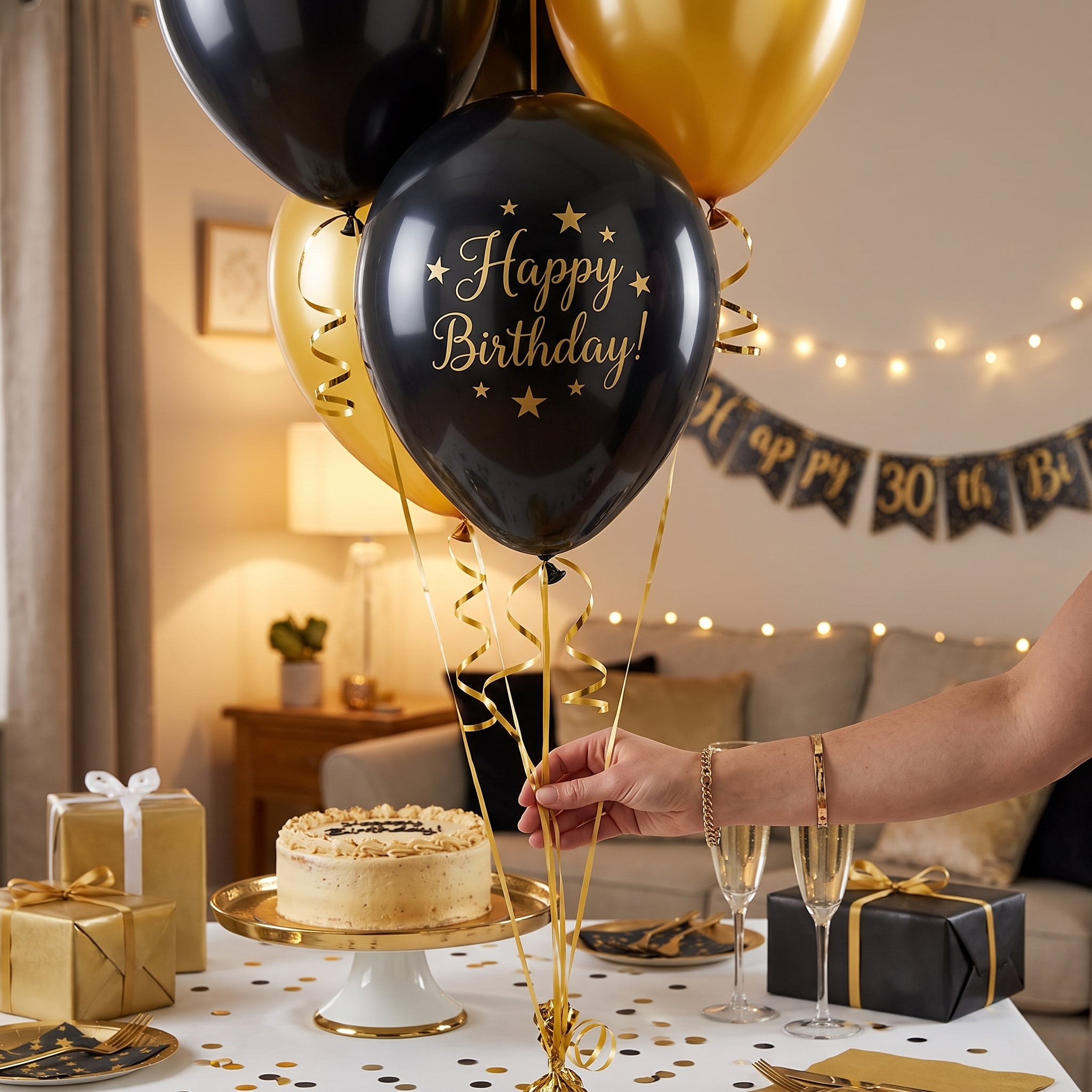 Gold Birthday Printed Latex Balloons