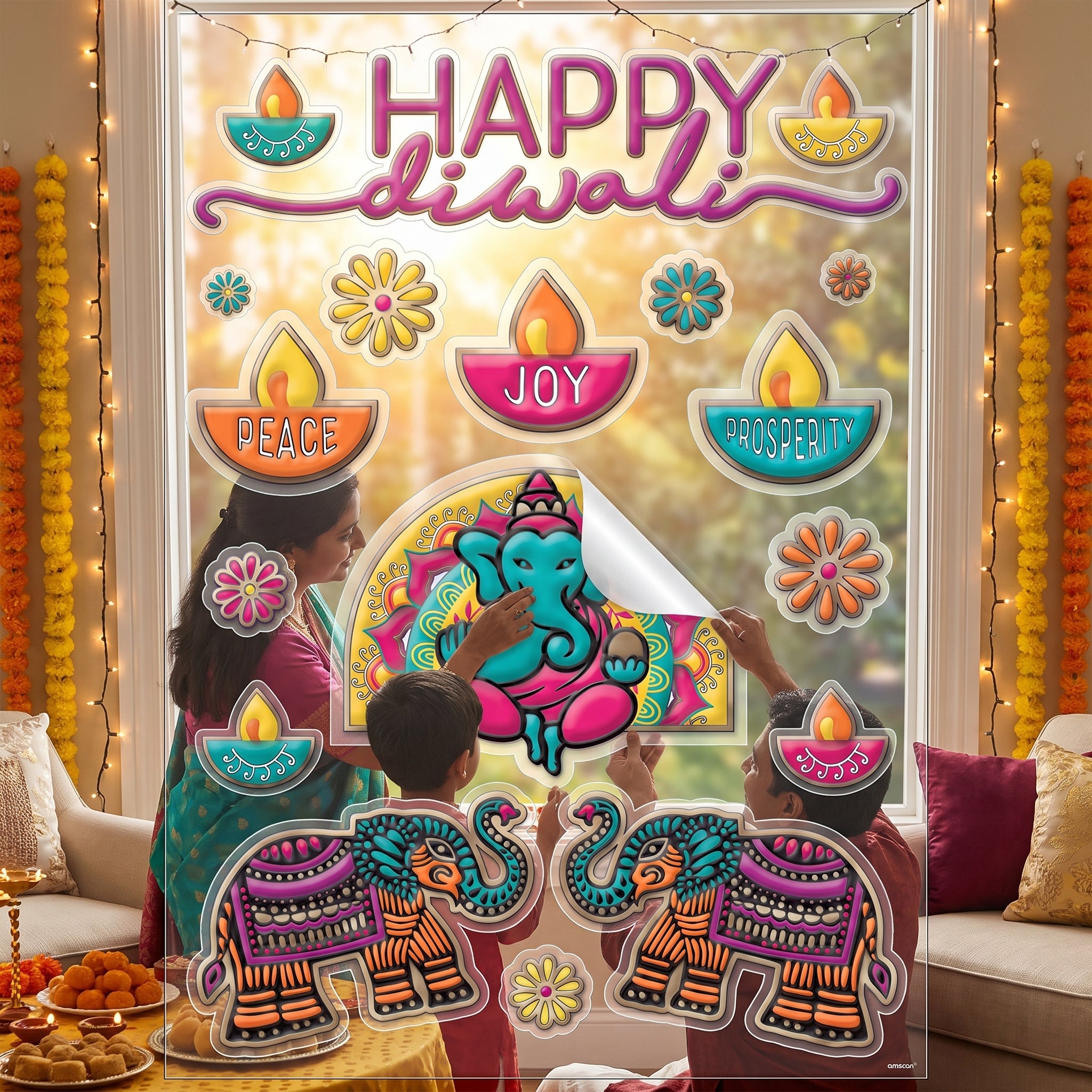 Diwali Celebration Foil Embossed Window Decal Set - 20 Pack