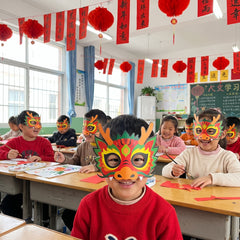 Vibrant Lunar New Year Dragon Paper Masks - 8 Pack