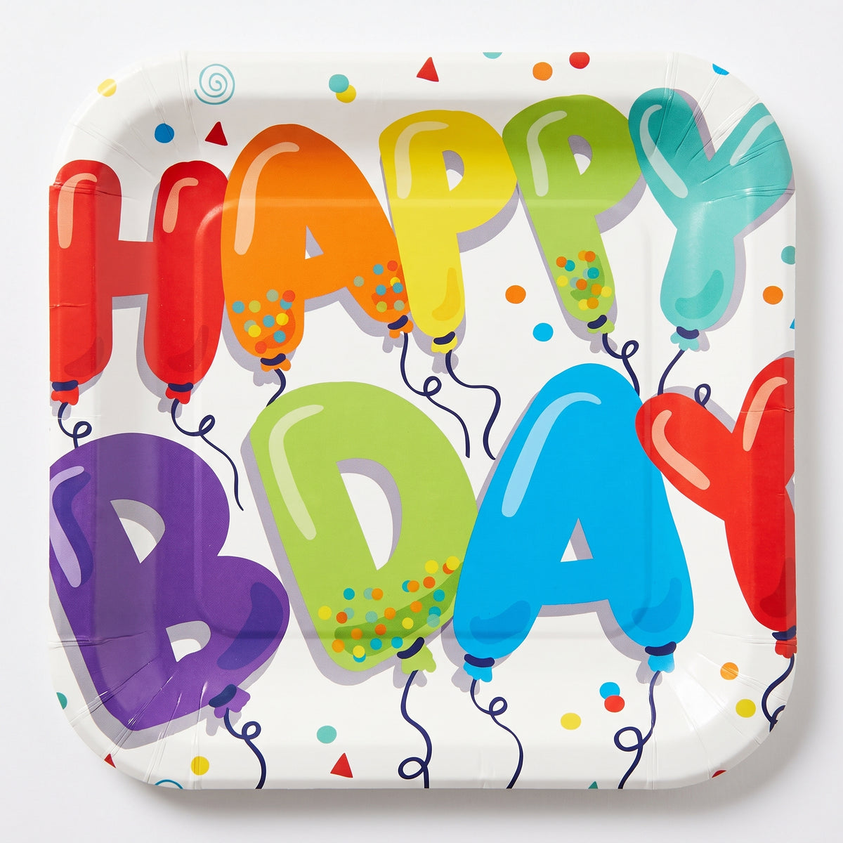 Colorful Balloon "Happy Bday" Square Paper Plates - 7-Inch, 18-Pack