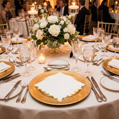 Elegant White Lunch Napkins - 6.5 In. x 6.5 In. with Gold Scalloped Edge