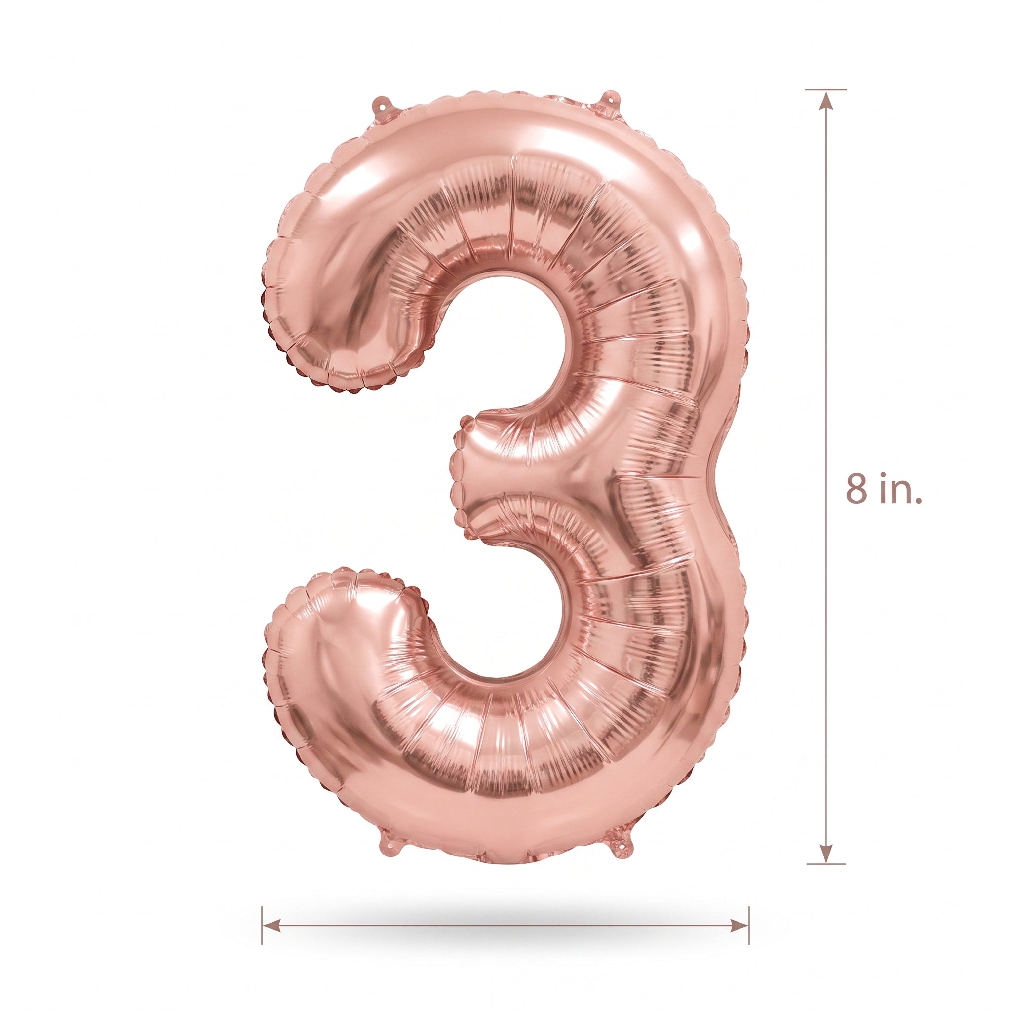 Rose Gold Script Number 3 Balloon - 8-Inch Air-Filled Foil