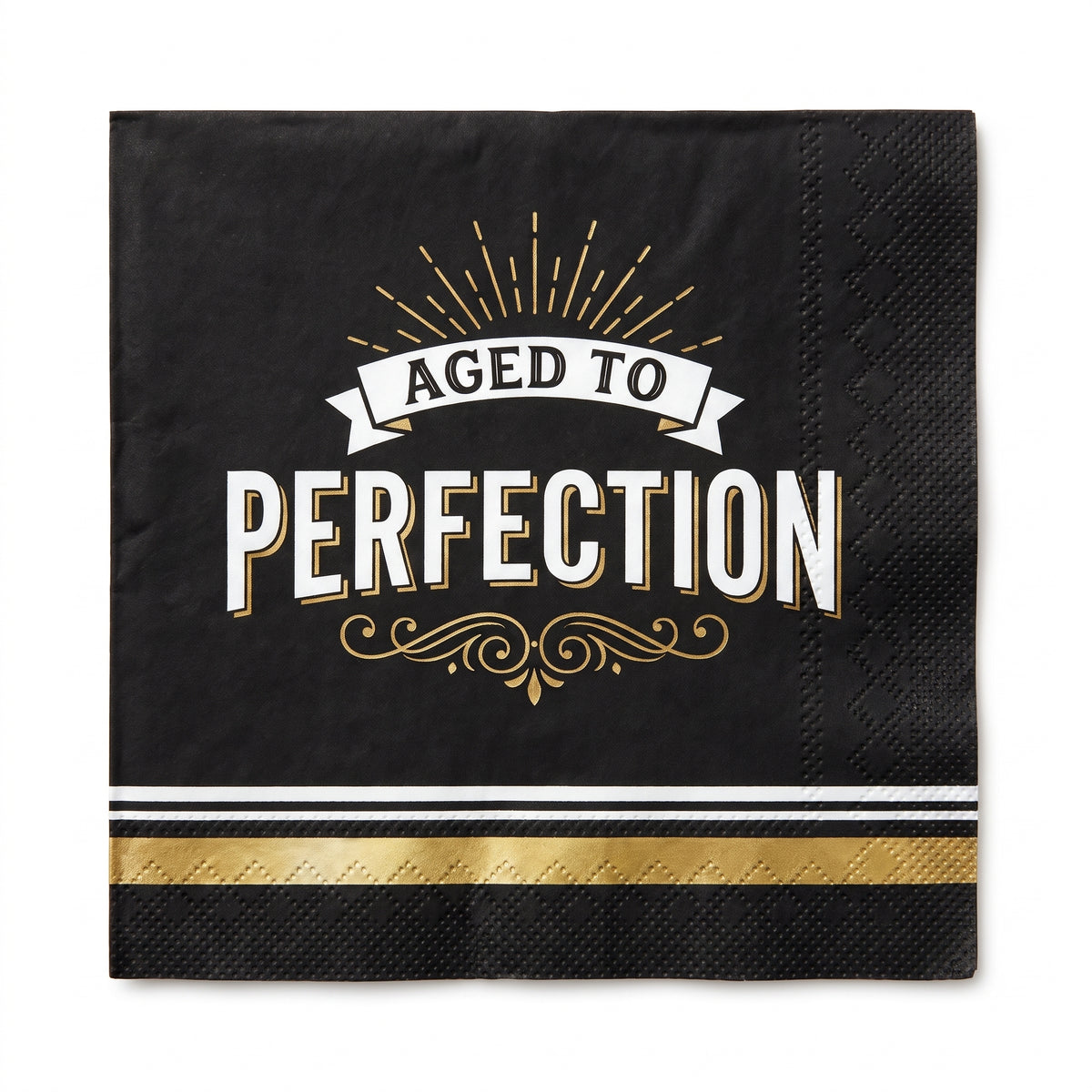 "Aged to Perfection" Birthday Lunch Napkins - 6.5 In. x 6.5 In. - Black & Gold, 16-Pack