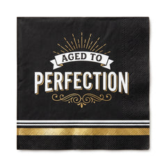 "Aged to Perfection" Birthday Lunch Napkins - 6.5 In. x 6.5 In. - Black & Gold, 16-Pack