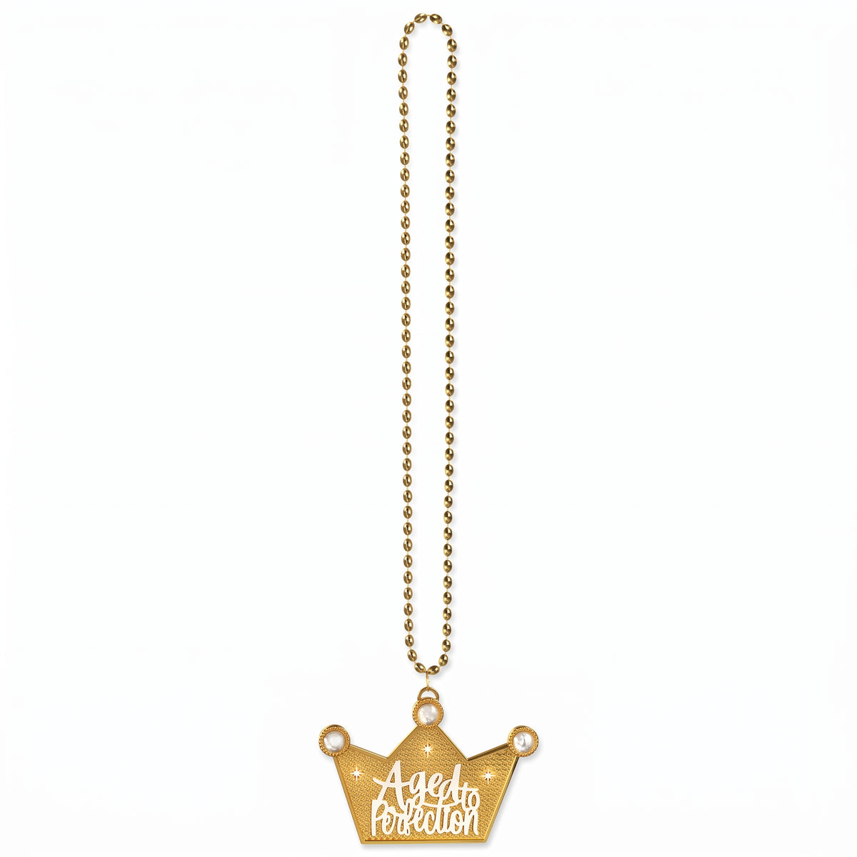 Golden "Aged to Perfection" Beaded Necklace with Crown Pendant