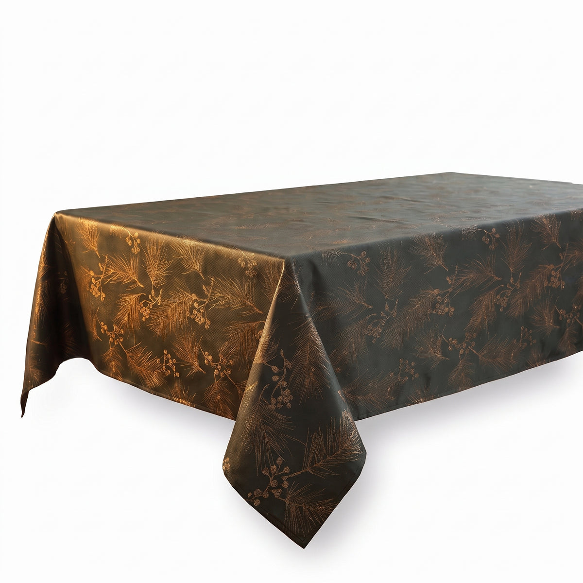 Christmas Traditional Gold Metallic Fabric Table Cover, 60" x 104"