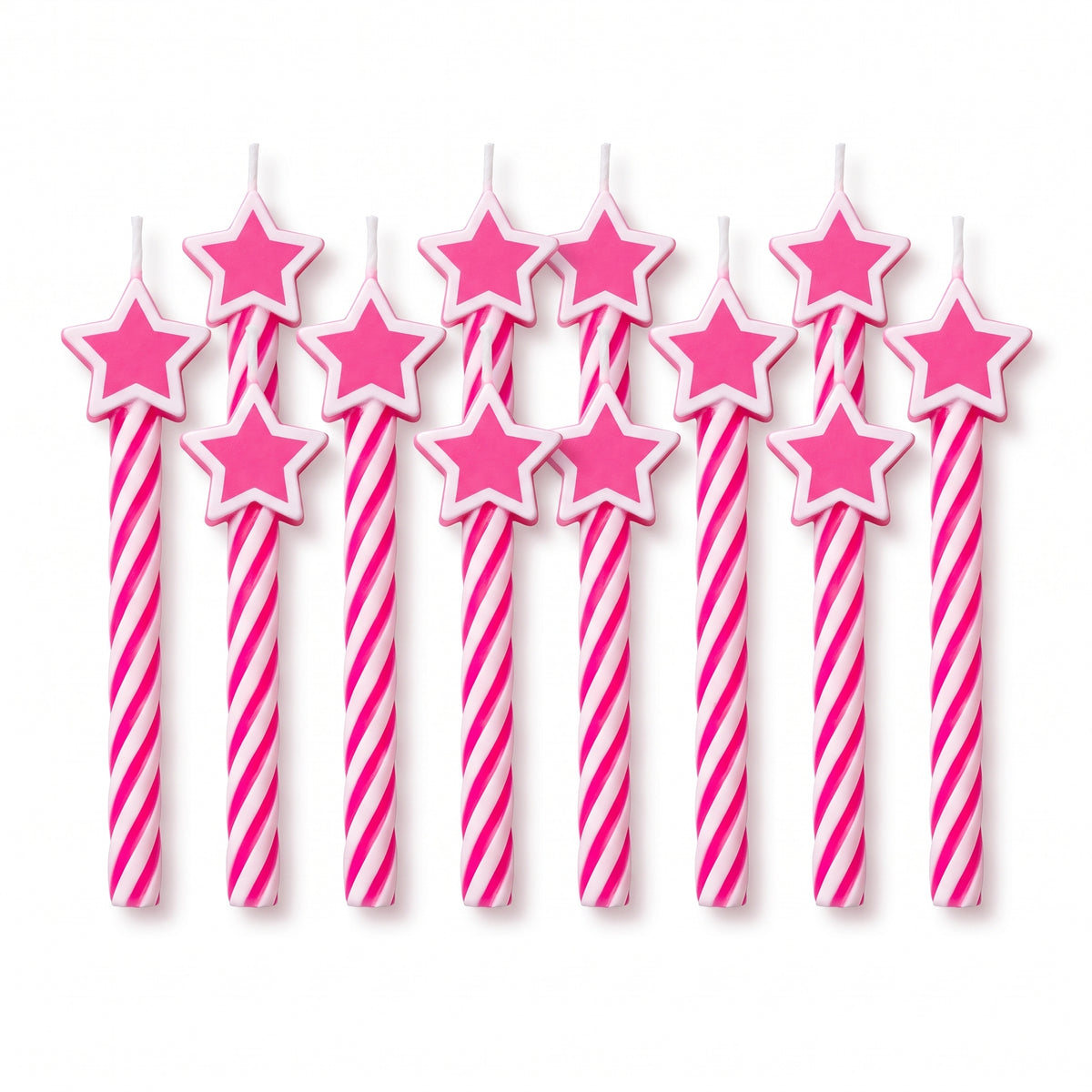 Bright Pink Star Spiral Birthday Candles - 8 Pack