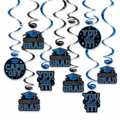 Blue Graduation Swirl Decorations - 12 Pack