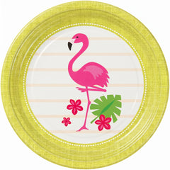 Tropical Flamingo Paper Plates 6.75 Inch Round - Disposable Luau Party Supplies for Summer Birthday, Pool Party, BBQ and Bridal Shower