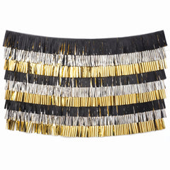 New Year's Eve Black, Silver, and Gold Foil Fringe Hanging Banner