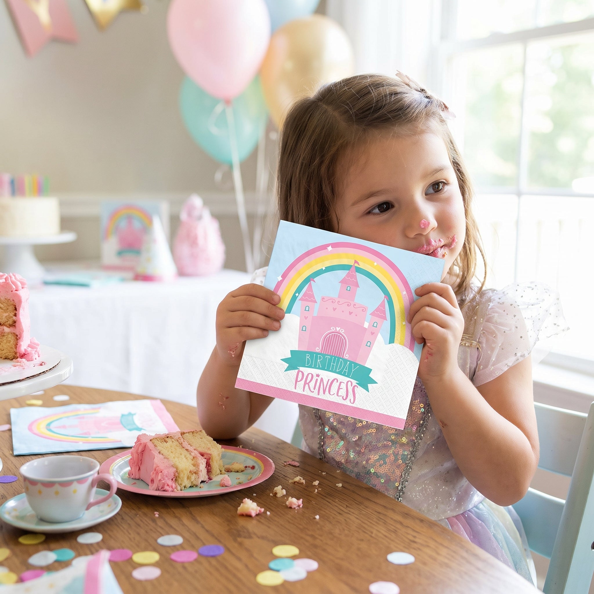 Birthday Princess Castle Beverage Napkins - 16 Pack - 5 In. X 5 In.
