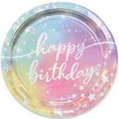 Iridescent Luminous Rainbow Birthday Paper Plates, 7-Inch, 8-Pack