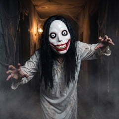 Jeff the Killer Halloween Mask with Hair - Full Head Latex Costume Accessory