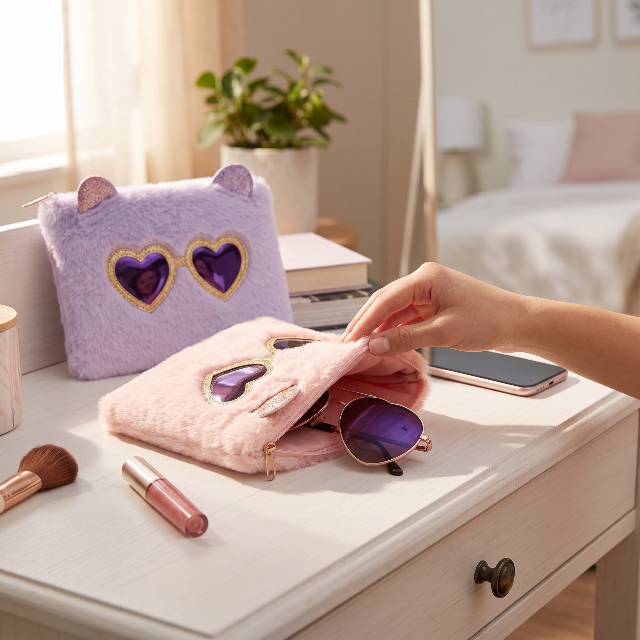 Fuzzy Heart Sunglasses Pouches - Assorted Colors