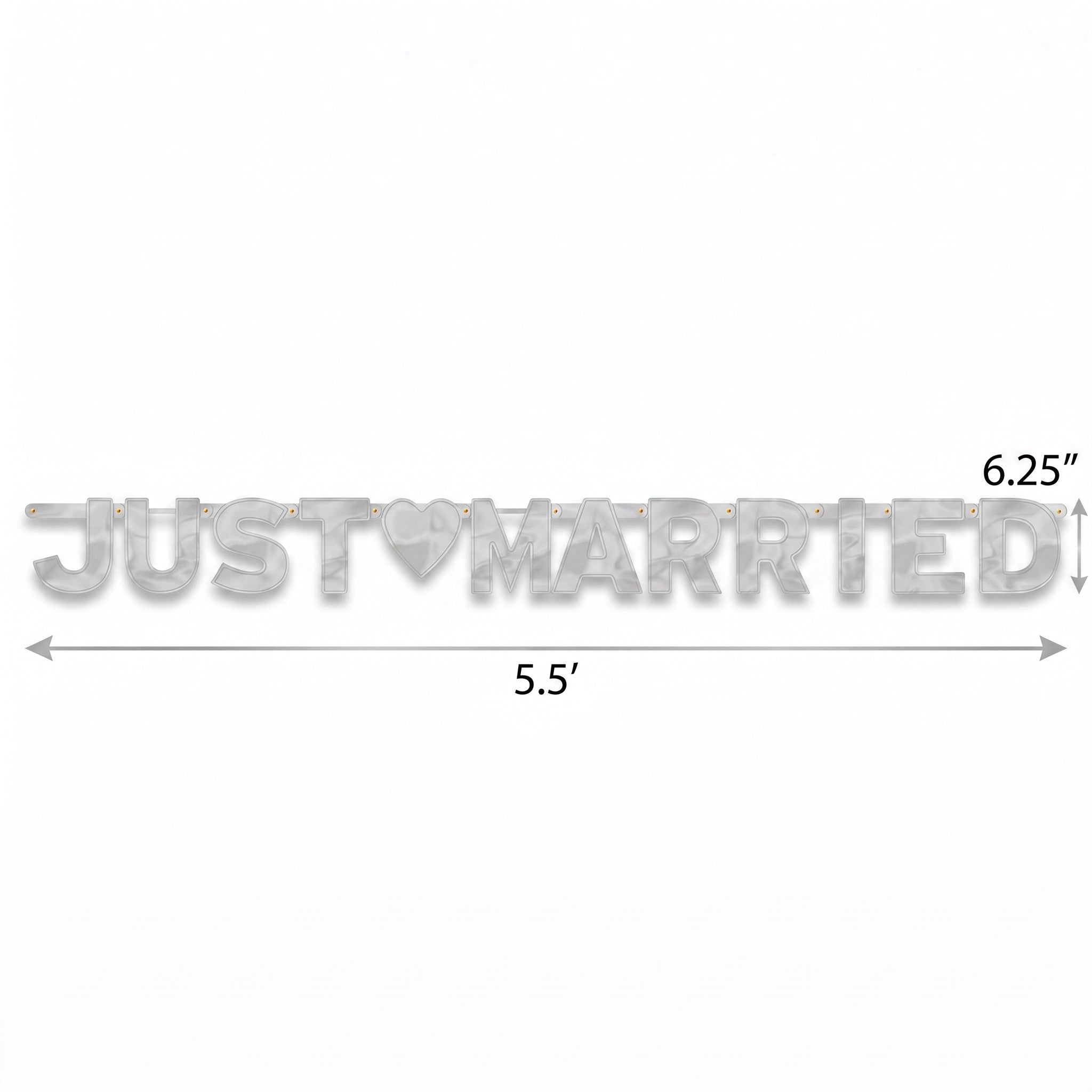 Elegant Silver "Just Married" Letter Banner with Heart Cutout