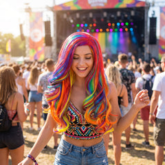 Glam Rainbow Wig - Vibrant Long Wavy Costume Accessory
